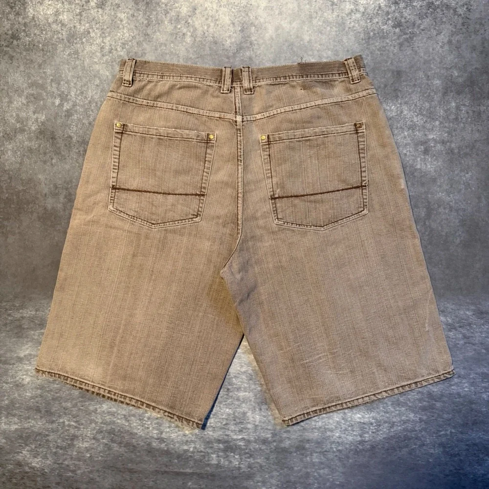 Y2K Mens Brown Denim Baggy Jean Shorts Size 40 Skater Hip Hop Cotton